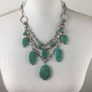 BEAUTIFUL Teal & Silver Tone Triple Strand Jewelry
